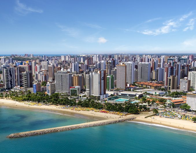 Aerial photo of Fortaleza beach, Ceara, Brazil.