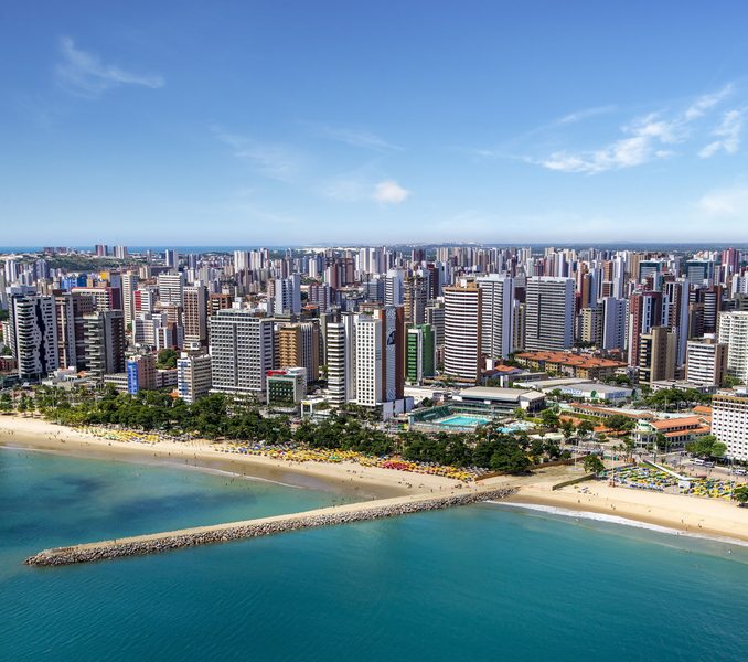 Aerial photo of Fortaleza beach, Ceara, Brazil.