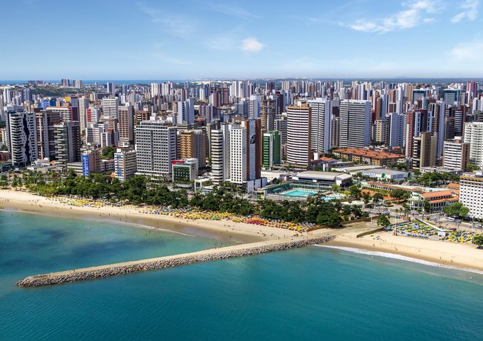 Aerial photo of Fortaleza beach, Ceara, Brazil.